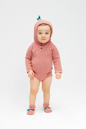 Oeuf Kids one-pieces Hooded Dot Onesie-Peony/Burgundy - Ever Simplicity