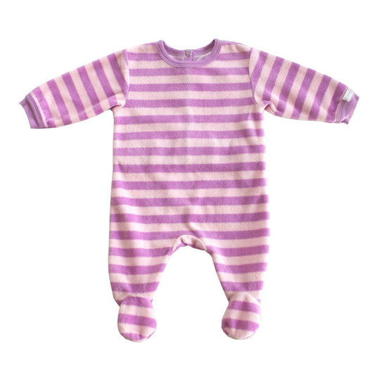 Coccoli Kids bodysuit Purple Stripe Velour Back Open Footie - Ever Simplicity