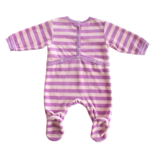 Coccoli Kids bodysuit Purple Stripe Velour Back Open Footie - Ever Simplicity