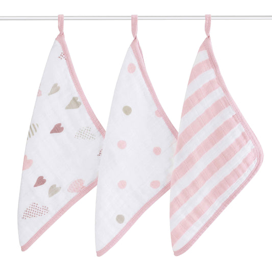 aden + anais Kids accessories Heart Breaker Washcloth Set 3 Pack - Ever Simplicity