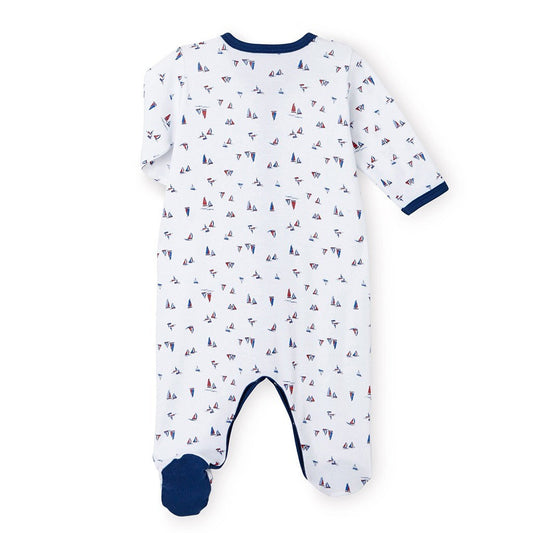 Petit Bateau Kids bodysuit Boat Print Front Snap Footie-White - Ever Simplicity