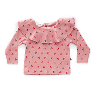 Oeuf Kids tops Ruffle Collar Tee-Dark Pink/Cherries - Ever Simplicity