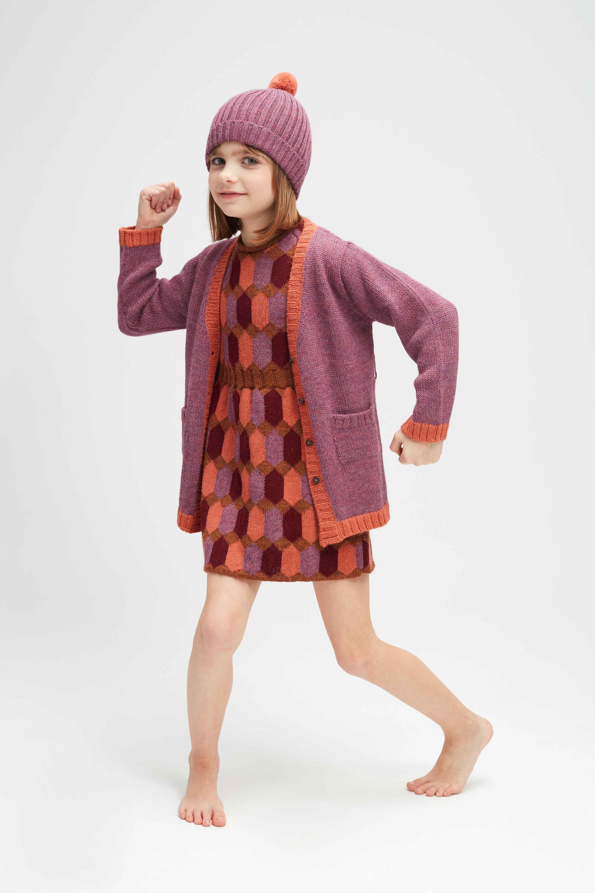 Oeuf Kids cardigans Belted Cardi-Mauve/Apricot - Ever Simplicity