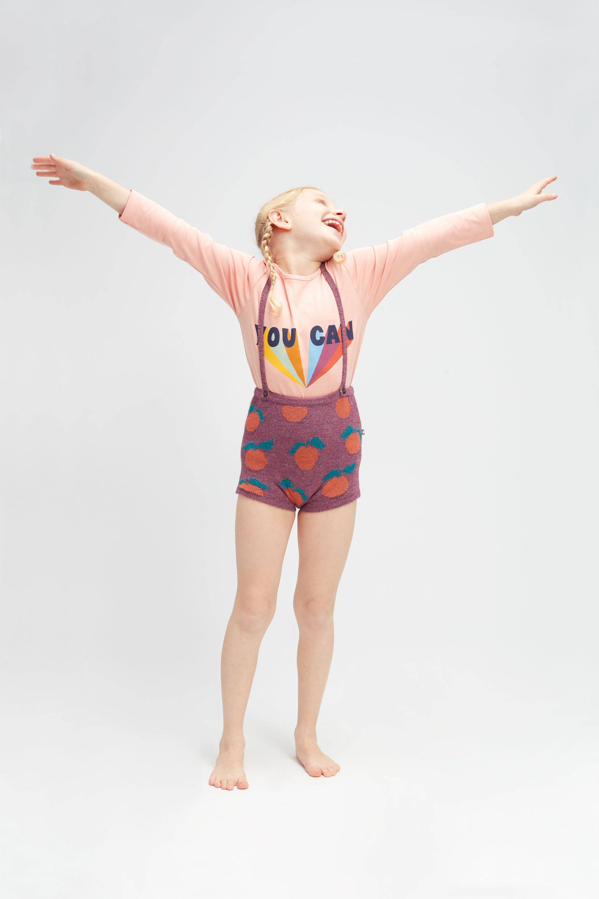 Oeuf Kids bottoms Clementine Suspender Shorts-Mauve/Apricot - Ever Simplicity