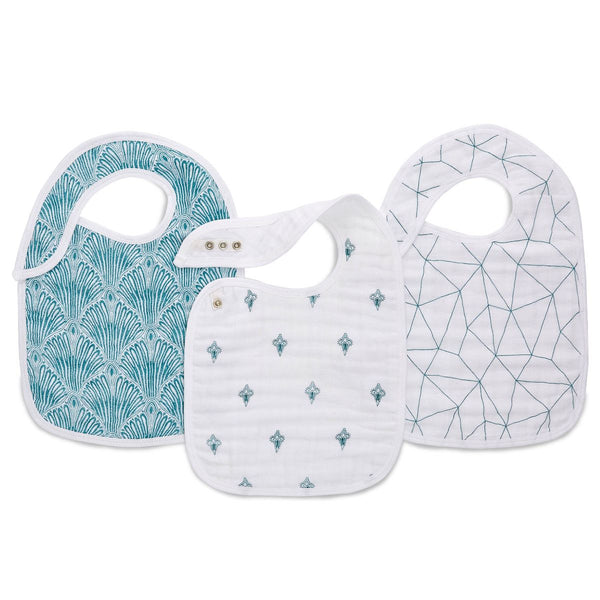 aden + anais Kids accessories Paisley Teal Snap Bib 3 Pack - Ever Simplicity