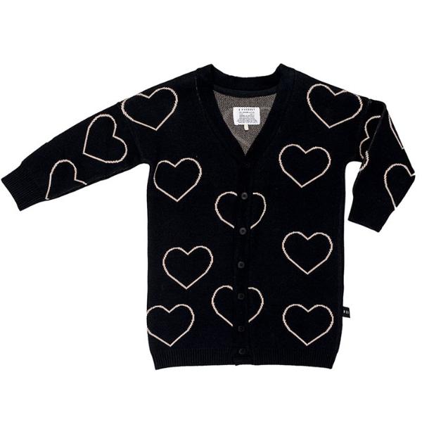 Huxbaby Organic Cotton Oversized Black Heart Knit Cardigan for Kids