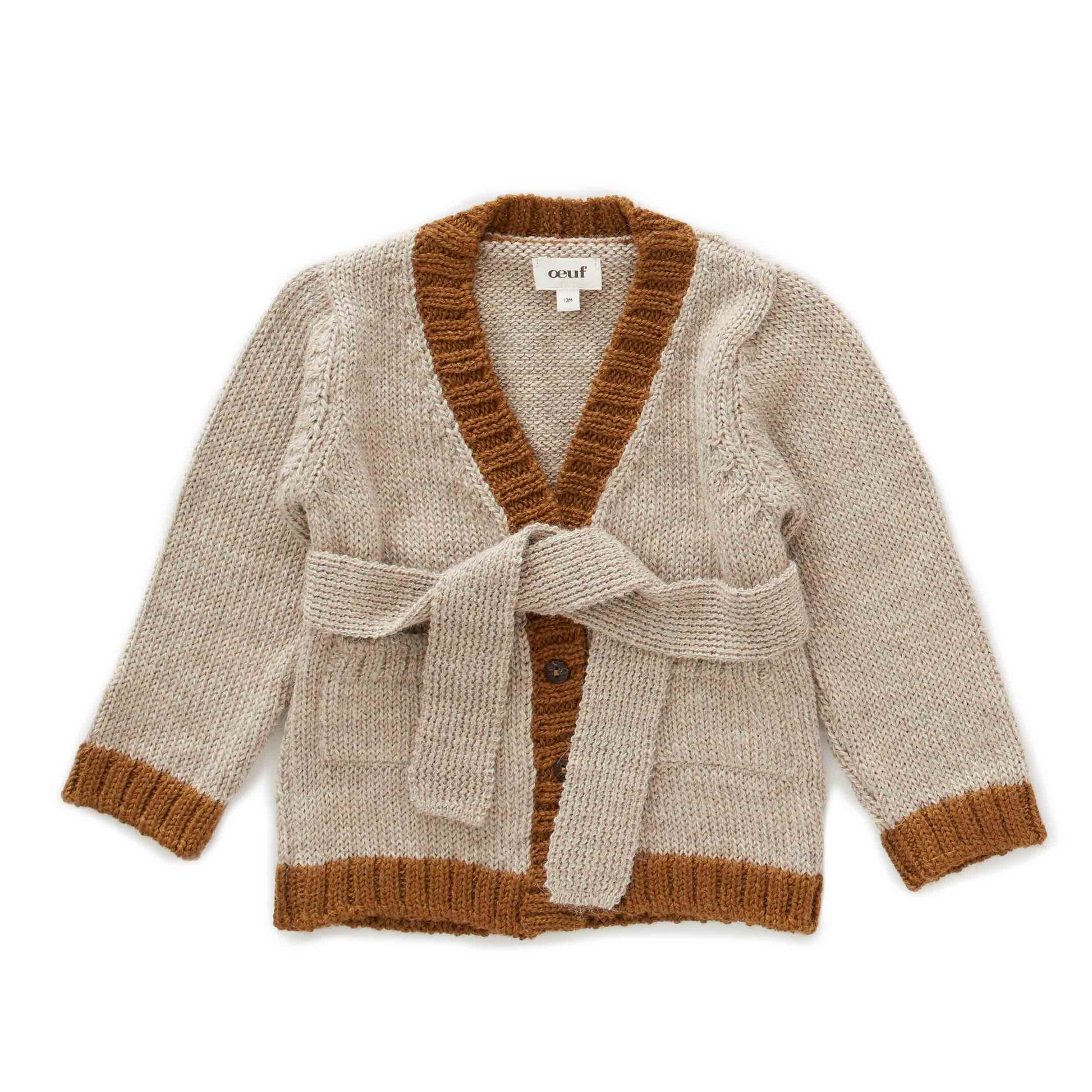 Oeuf Kids cardigans Belted Cardi-Grey/Olive - Ever Simplicity