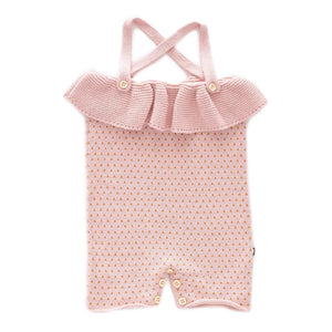 Oeuf Kids one-pieces Ruffle Knit Romper-Light Pink/Ochre Dots - Ever Simplicity