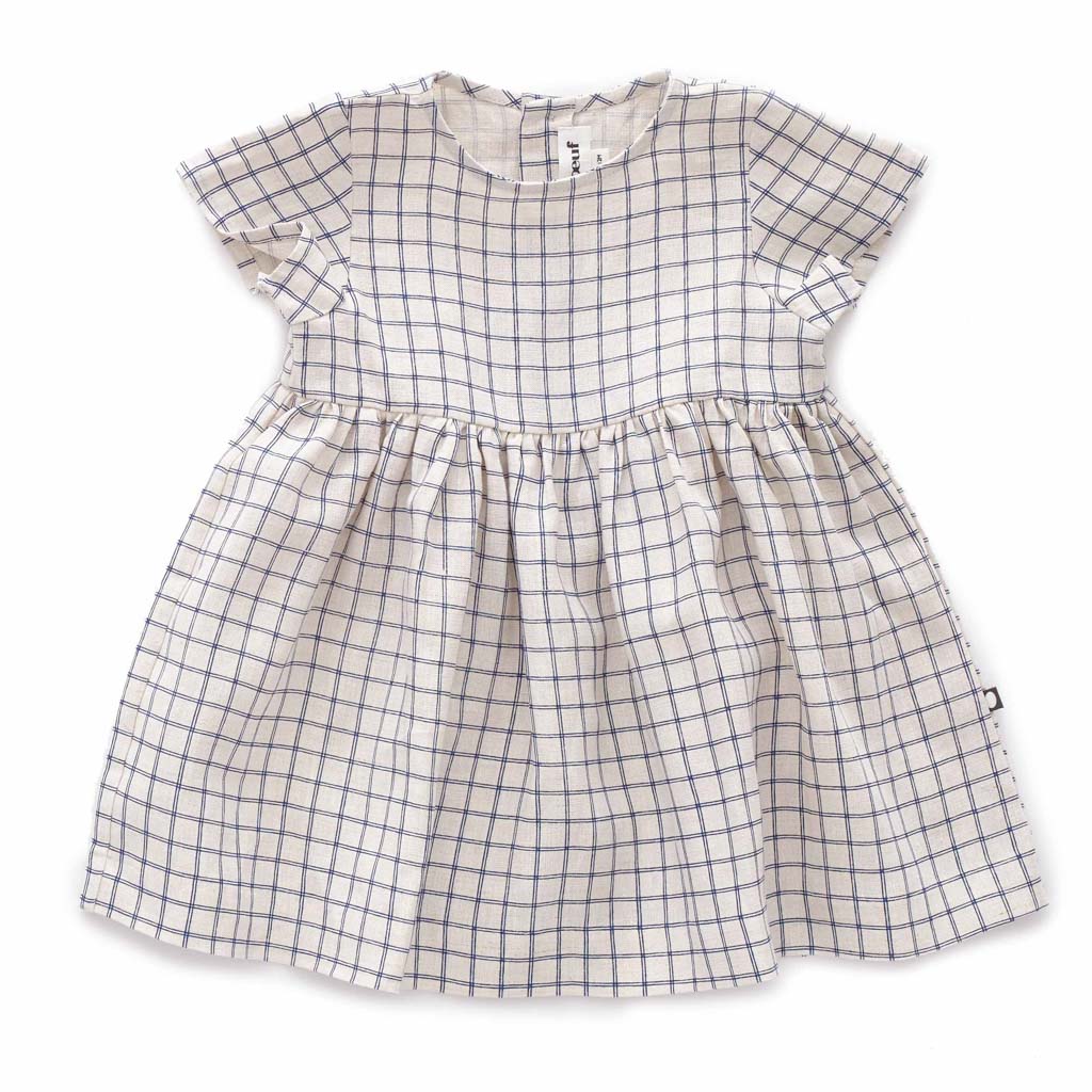 Oeuf Kids dresses SS Dress-Beige/Blue Checks - Ever Simplicity