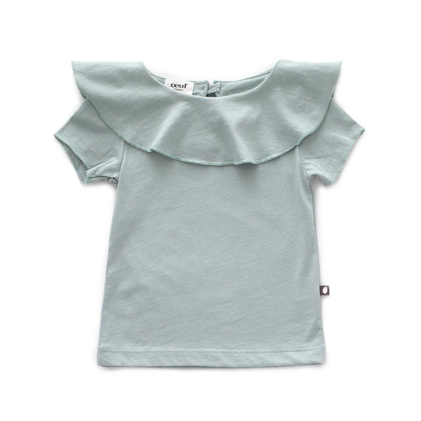 Oeuf Kids tops Ruffle Collar Short Sleeve Tee-Jadeite - Ever Simplicity