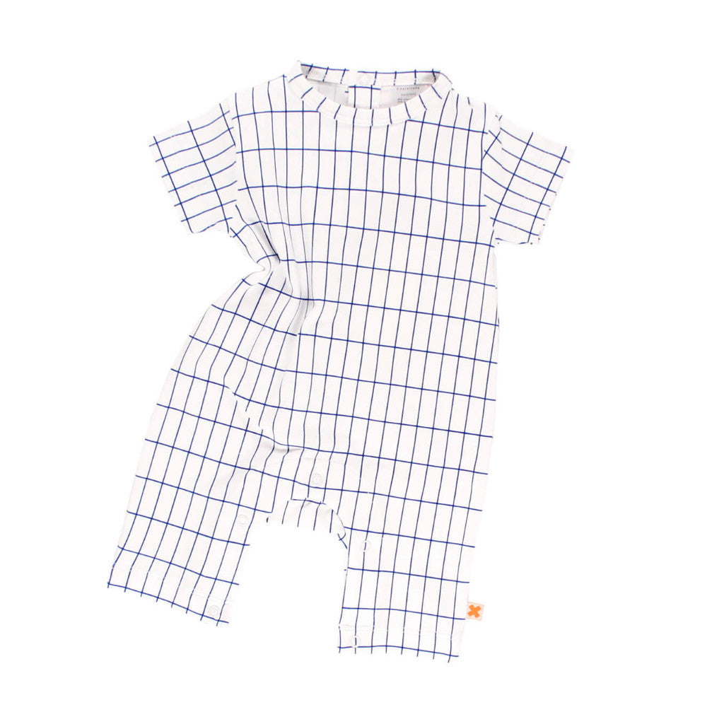 Tinycottons Baby Blue Grid SS Short Onepiece for 03M Baby Boys Sale