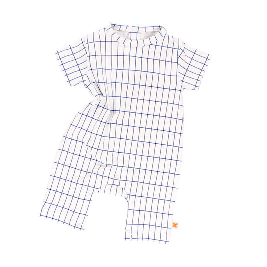 tinycottons Kids one-pieces grid SS short onepiece-blue - Ever Simplicity