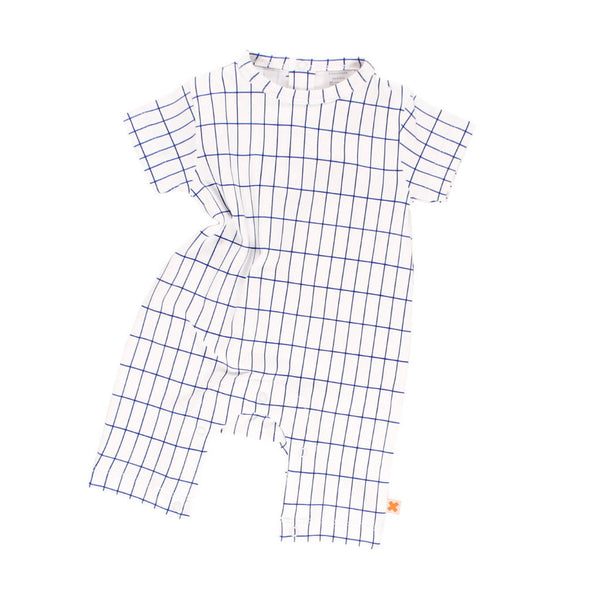 tinycottons Kids one-pieces grid SS short onepiece-blue - Ever Simplicity