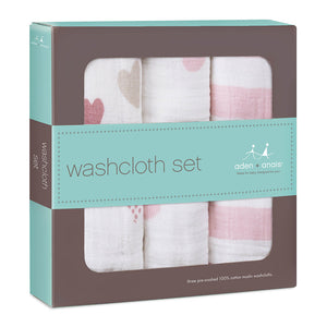 aden + anais Kids accessories Heart Breaker Washcloth Set 3 Pack - Ever Simplicity