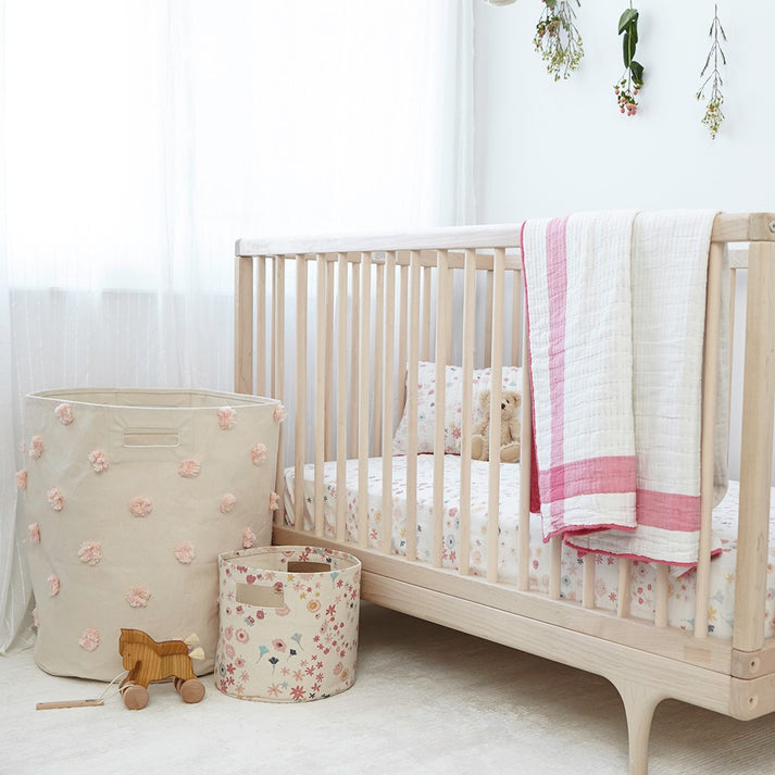 Petit Pehr Home Decor Blush Pom Pom Hamper Organizer for Kids